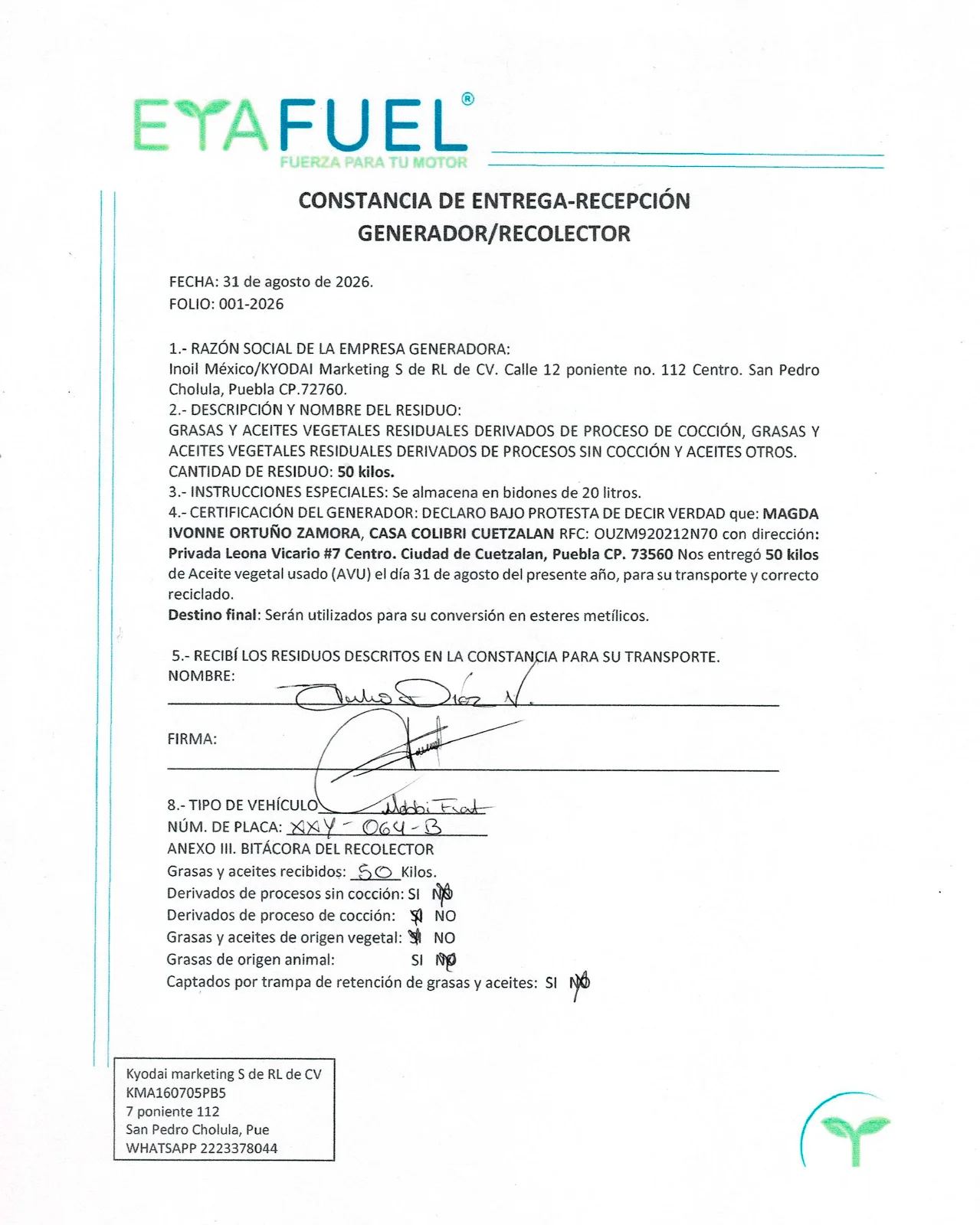 Recuperación y Transformación de Aceite Vegetal Usado